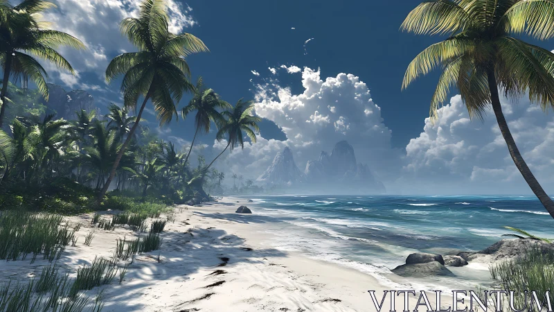 Tropical Coastal Landscape with Luminous Sky and Karst Formations.