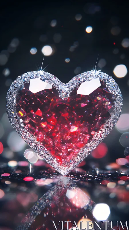 Crystalline Heart with Ruby Core and Diamonds Under Bokeh Illumination