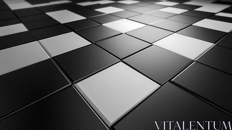 Monochrome tiles quietly march into a gleaming digital horizon