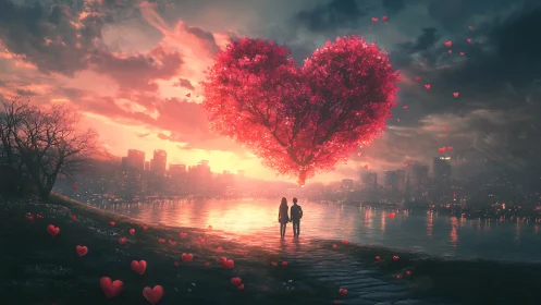 Love Blooms Against Urban Skylines Where Hearts Take Flight