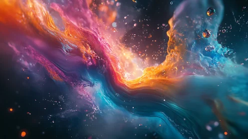 Nebular color currents collide in luminous fluid cosmos.