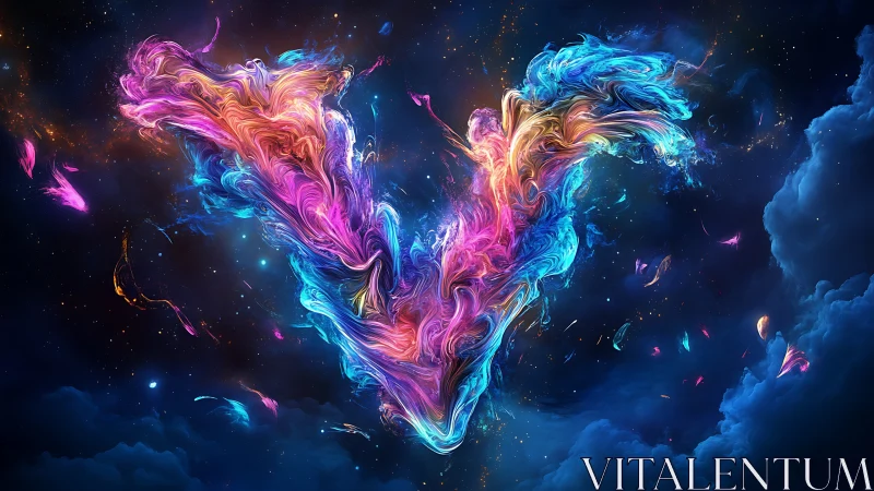 Nebular V-shaped energy plume rendered in vivid chromatic swirls