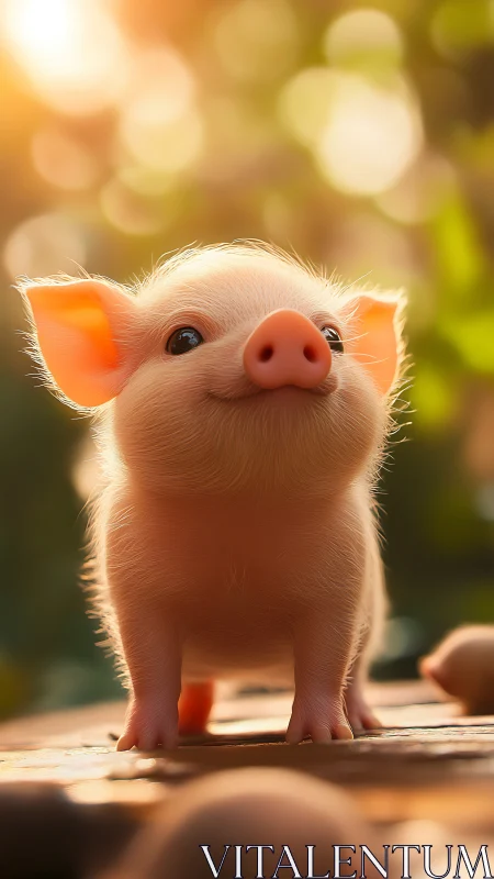 Photorealistic piglet portrait in warm backlit bokeh field