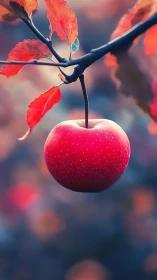 Photorealistic autumn apple study with shallow depth of field.