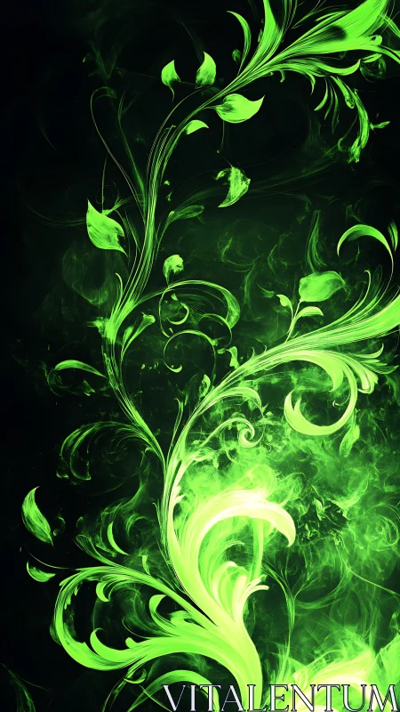 Neon green swirling foliage forms abstract vertical pattern