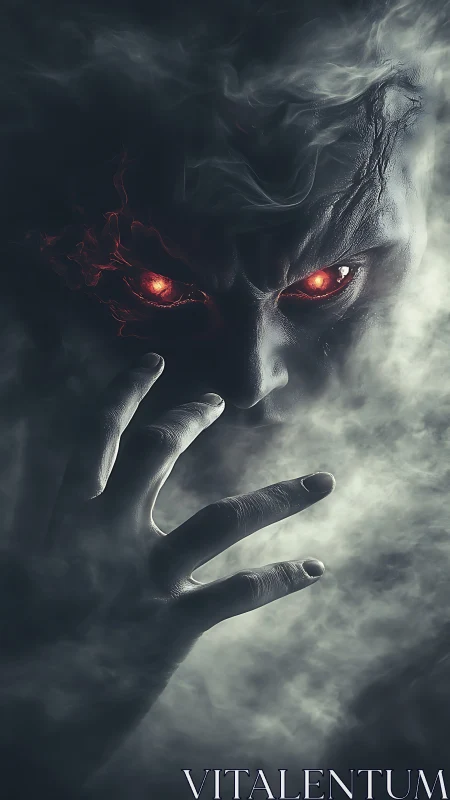 Mysterious smoke spirit with glowing ember eyes emerging.