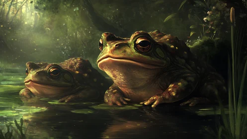 Amphibian pair rendered in cinematic low-key digital painting