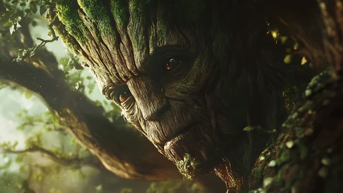 Arboreal sentinel portrait with high-detail bark topology.