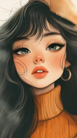 Autumn portrait girl with teal eyes and golden sweater.