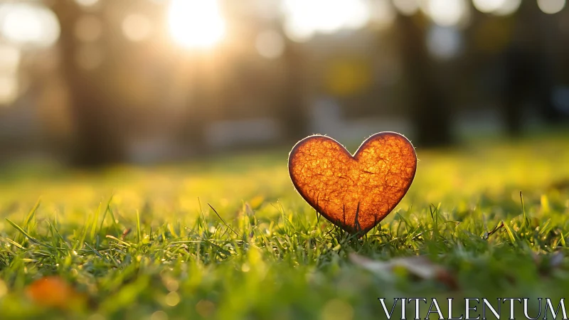 Red Heart on Grass at Sunset.