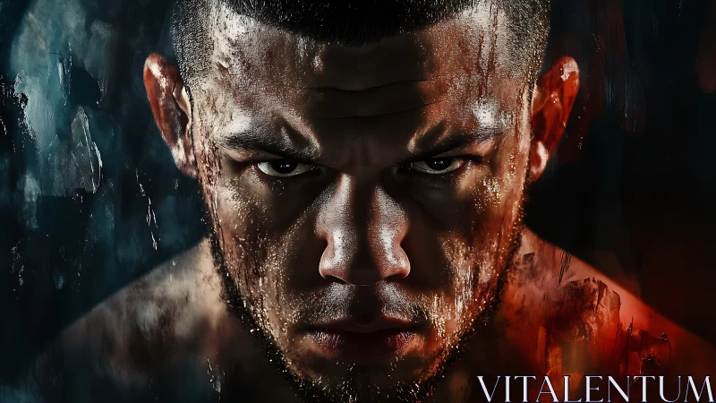 Male fighter portrait uses directional lighting and wet texture