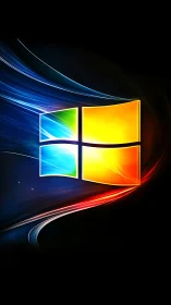 Windows style logo on dark background with light trails.