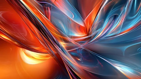 Dynamic Abstract Swirls in Vivid Blue and Orange Digital Art.