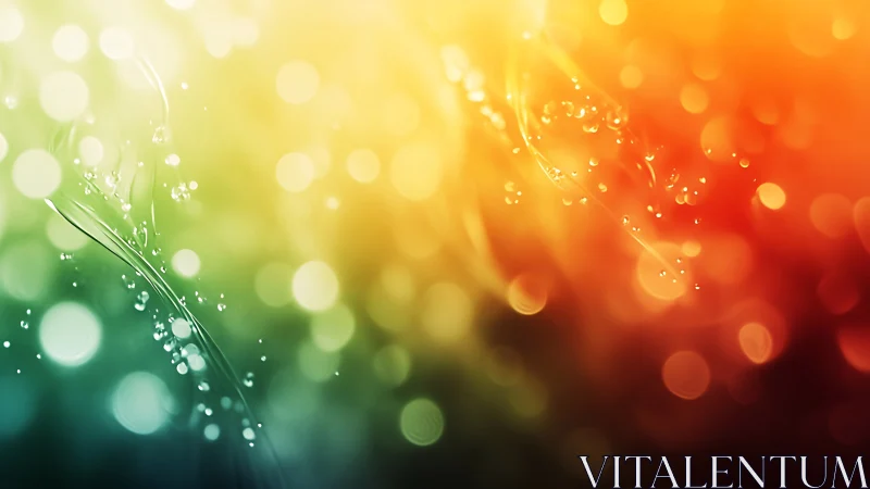Color gradient background shows water droplets in soft bokeh