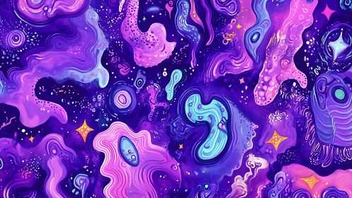 Dreamy cosmic swirls in violet, pink, and turquoise space.