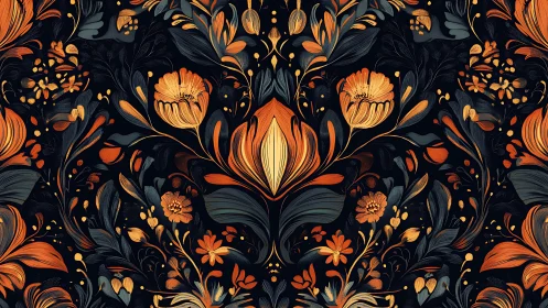 Ornate Floral Symmetry on Deep Navy Background