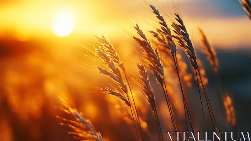 Backlit cereal inflorescences under high-intensity sunset luminance.