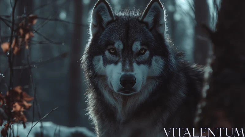 Moonlit gray wolf meets the quiet calm of a winter forest