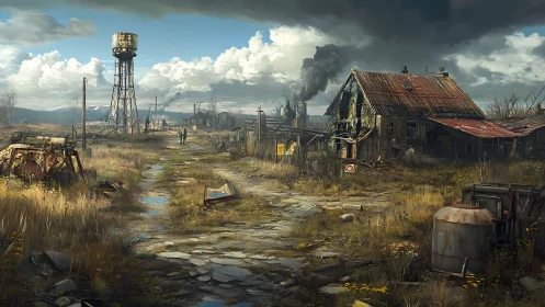 Lonely wanderer threads sunlight through rust and ruin