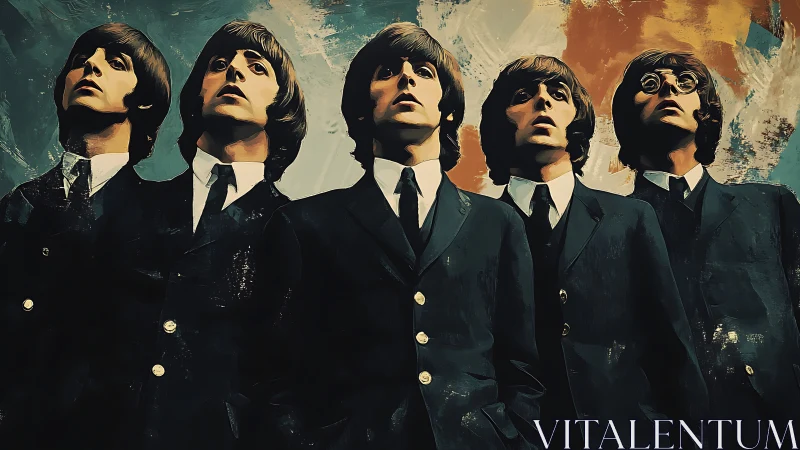 Retro suited band portrait with stylized painterly brushwork.