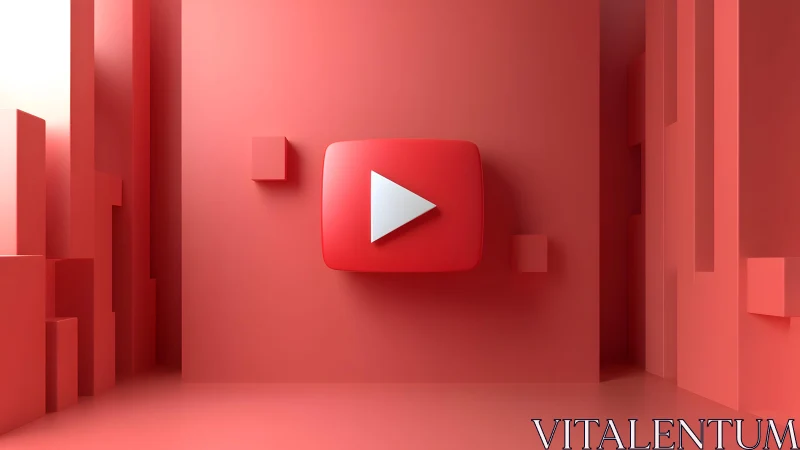 3D YouTube Play Button Icon in Minimalistic Red Geometric Room.