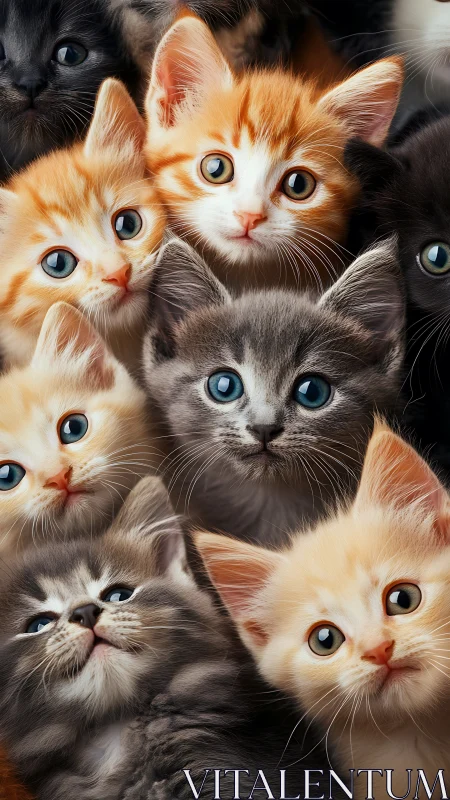 Multicolored Kittens with Brilliant Blue Eyes Clustered Together