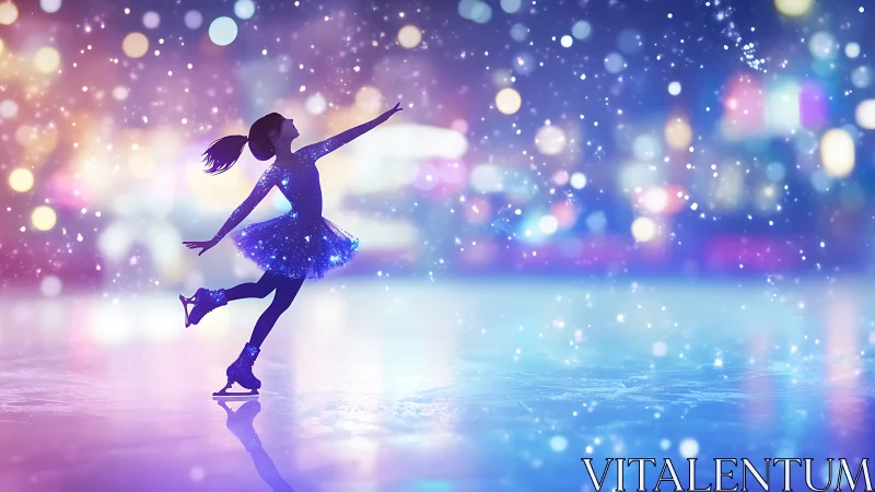 Glitter-swept skater twirls through neon frostlit wonder.