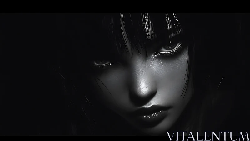 Midnight gaze carved from shadow and silver light.