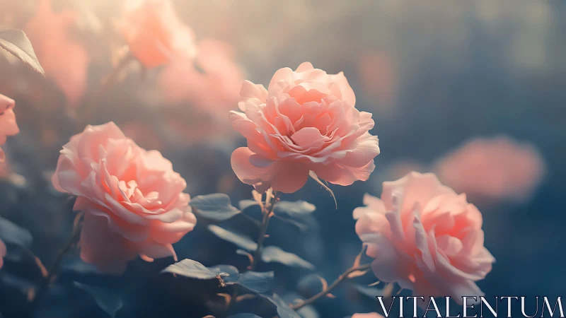 Pink Roses in Golden Morning Light.