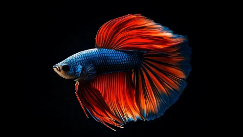 Macro analysis of blue and orange betta fish with high contrast lighting