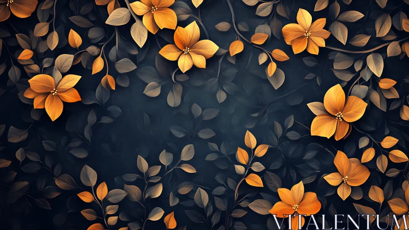 Golden blooms drift across midnight leaves in quiet celebration