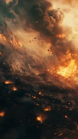 Volcanic Eruption with Pyroclastic Flows and Dispersed Debris Cloud