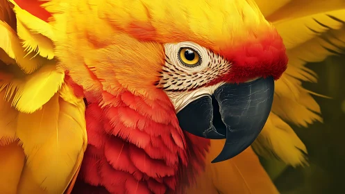Vibrant Close-Up of Scarlet Macaw in Hyperrealist Style.