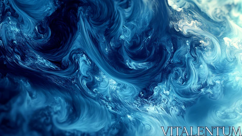 Blue swirling abstract fluid forms create dynamic motion