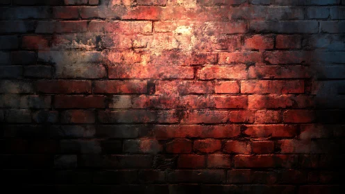 Illuminated Red Brick Wall with Dramatic Lighting.