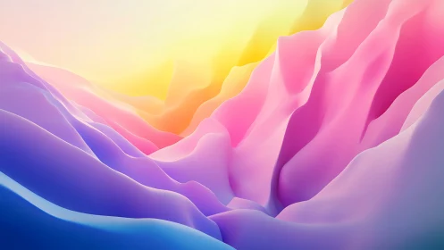 Pastel gradient hills under glowing abstract sunrise.