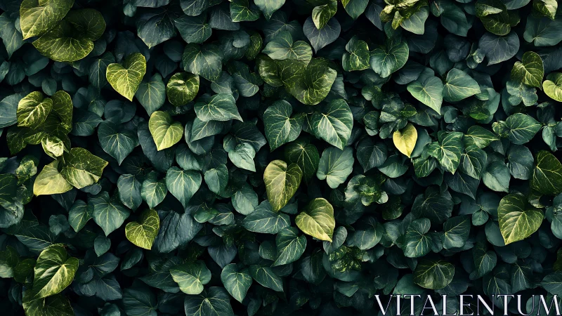 Gentle tangle of heart shaped ivy leaves in deep green.