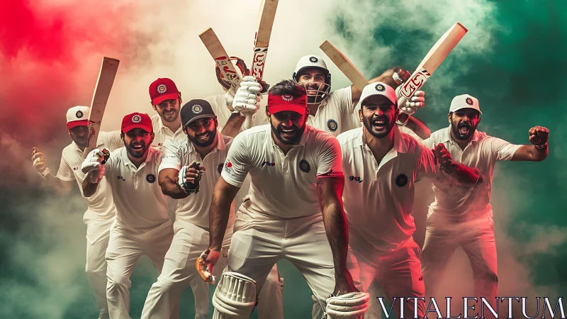 Cricket team charges forward through smoky, stadium lights