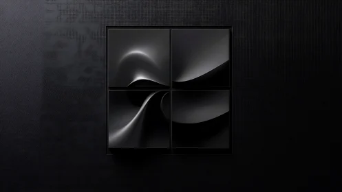 Monochrome quad-panel abstract with sculpted satin curves.