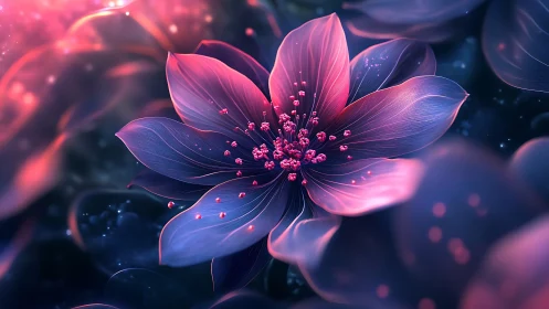 Neon luminescent flower with pink and blue gradient petals.