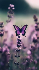 Lavender dreams and a violet butterfly at soft twilight.