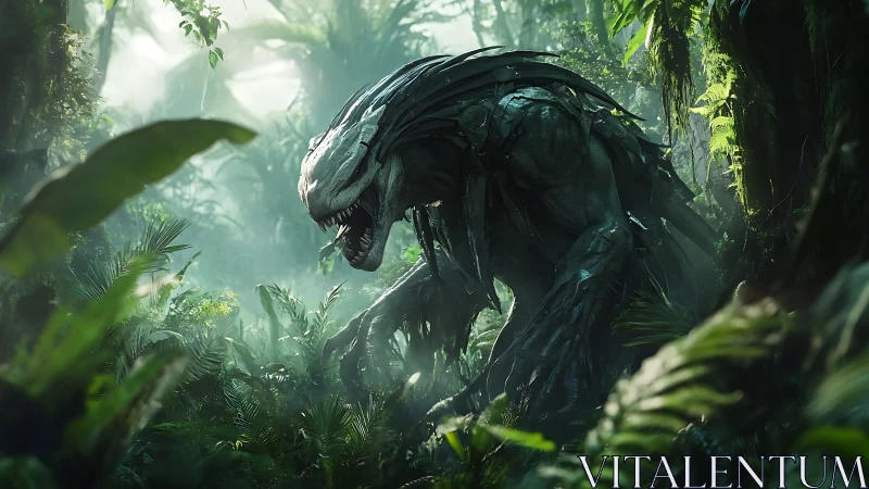 Jungle predator stalks the misty forest with eerie grace