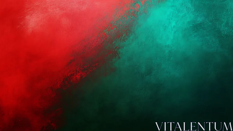 Dual-color diagonal abstract with textured red and teal fields