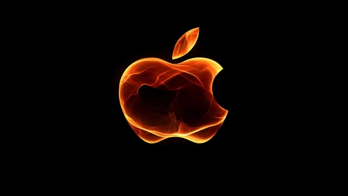 Flaming Apple Logo with Fiery Orange Glow Effect