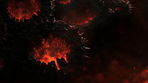 Molten infernal gears with glowing lava-filled cores.