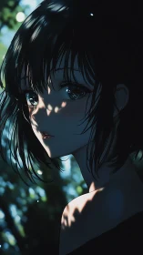 Backlit anime portrait uses dappled shadows for emotional depth