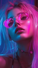 Neon-lensed cyber portrait under biaxial magenta cyan lighting.