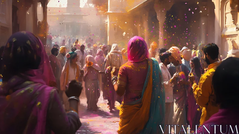 Vibrant Holi Festival Celebration in India, Colorful Street Style.