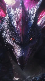 Nightfire dragon king glares through storms of violet flame.