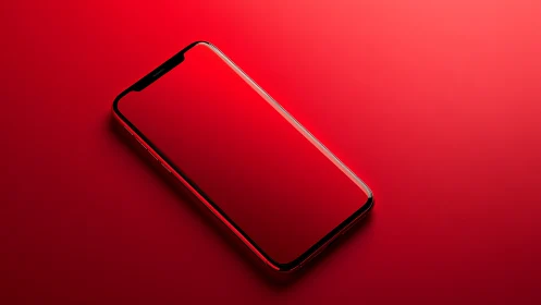 Red Smartphone with Curved Display on Monochromatic Background.